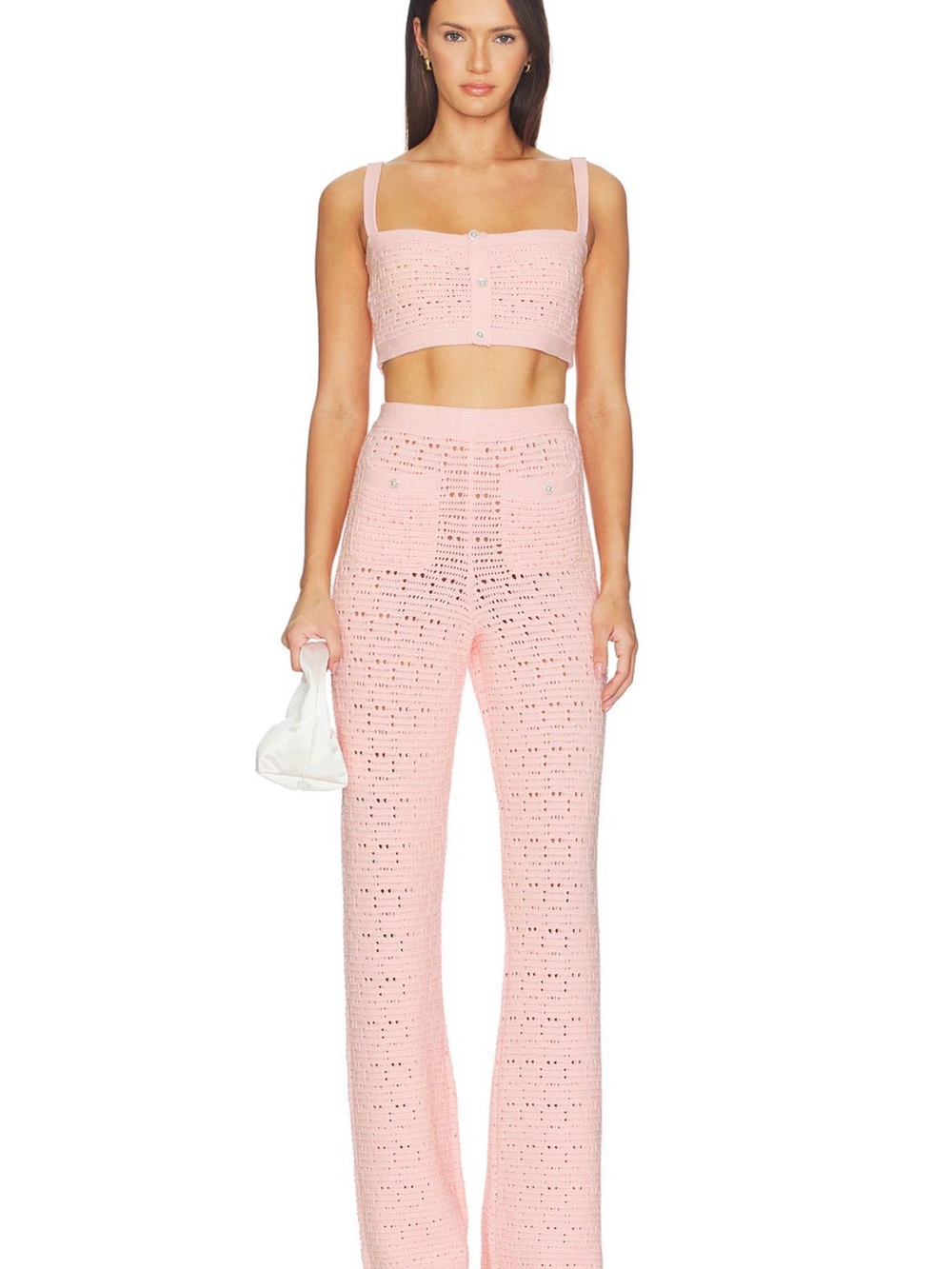 MAJORELLE Pink Crochet Two-Piece Jumpsuit Set